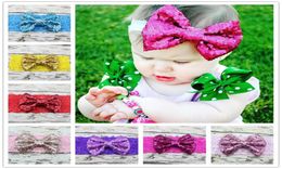 Baby Lace Headband Girls Kids Elastic Bow Headbands Sequined Paillette Bowknot Hairbands Children Hair Accessories 12 Colours KHA356292412