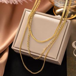 Chains Stainless Steel Gold Color 3 Layers Chain Necklace For Women Kpop Minimalist Choker Neck 2024 Trendy Jewelry Gift In