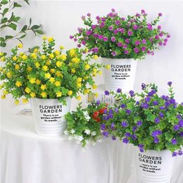 Planters Pots Artificial Eucalyptus Leaf and Rose Camellia Plastic Bonsai Potted Plant Wedding Home Decoration 7 Fork 5Pcs