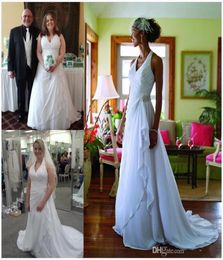 2019 Summer Beach Wedding Dresses Plus Size A Line Halter Chiffon Wedding Dresses Bridal Gowns Cheap Ruched plus size1221506