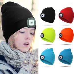 Cycling Caps Child Headlamp Hat 4 LED Night Lighting Beanie Hats With Light USB Rechargeable High& Low Brightness Adjustable R66E