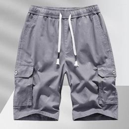 Men's Shorts Men Casual Cargo Solid Colour Loose Elastic Waist Drawstring Multi Pockets Daily Wear Summer Fashion Straight