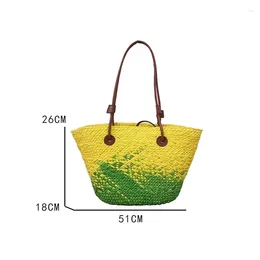 Duffel Bags 2024 Luxury Woven Sand High Capacity Vacance Women Bag Basket Material Silver Grass And Cowhide