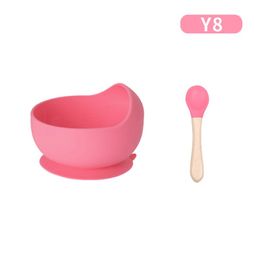Baby Feeding Baby Silicone Feeding 2 Piece Set Baby Silicone Suction Cup Bowl Beech Wood Spoon Feeding Eating Kids Cutlery Set Utensils Cups, Dishes