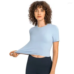 Active Shirts Summer Stretch Fit Gym Workout Women Short Sleeve Plain T-shirts Buttery Soft Yoga Athletic Crop Tops 2024