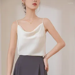 Women's Tanks 2024 Spring/Summer Korean V-neck Silk Suit With Pure Desire For Suspender Sleeveless Vest Top Short Sleeves