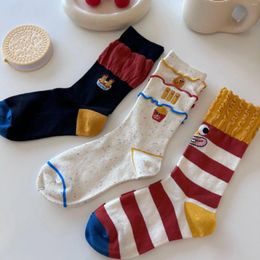 Women Socks Funny Hamburg Striped For Kawaii Middle Tube Cotton Soft Warm Stockings Fashion Cute Thermal Breathable Hosiery