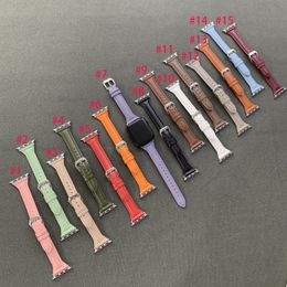 Slim leather Watch Band Strap For Apple Watch Series 8 7 6 5 4 3 SE 9 Ultra2 49mm With Adapter Connector Replacement Wristband Iwatch 45mm 41mm 38mm 41mm 42mm 40mm 44mm