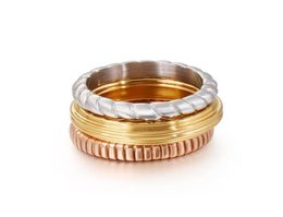 New Fashion Women Rings Three Tone Plated Colour Rings Punk Rose Gold Silvear Stainless Steel Ring For Women1037180