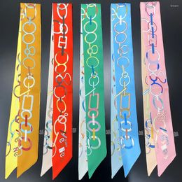 Scarves Brand Design Chain Silk Scarf Luxury Women Fashion Hair Headband Foulard Skinny Bag Neckerchief Bandana