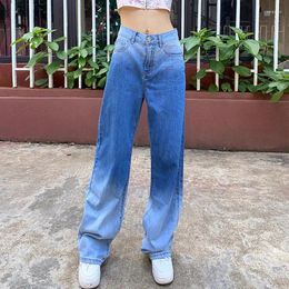 Women's Jeans Women Fashion Wide-Leg Denim Pants Casual Chic Style High Waist Gradient Flared Streetwear Trousers Bell-bottoms