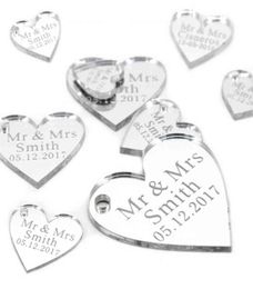 50Pcs Personalised Engraved Acrylic Mirror Love Heart With Hole Gift Tags Wedding Party Table Confetti Decor Centrepieces Favours G4546831