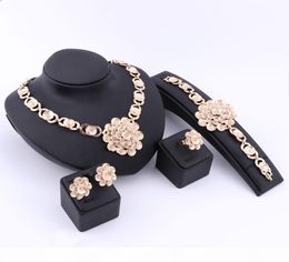 Elegant African Retro Dubai 18K Gold Silver Plated Crystal Necklace Earrings Ring Bracelet Jewellery Sets For Women Wedding Party8701935