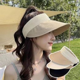 Wide Brim Hats Women Summer Sun Hat Empty Top Cap Outdoor Beach UV Protection Sunscreen Visors Girl Cool Straw Gorra