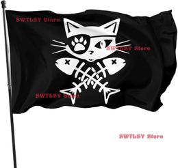 Pirate Cat Skull and Cross Flag 35 Foot Single Travel Vivid Fading Fun Polyester Banner 240425