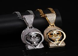 NEW Hip Hop SKULL Bling Pendant Necklace Micro Pave Cubic Zirconia with Chain 18KT Gold Plated Jewellery Rapper Accessories Lover Gi9806189