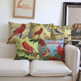 Pillow Western Style Retro And Vintage Postmark Letters Background Birds Pattern Throw Case Home Sofa Decorative Cover