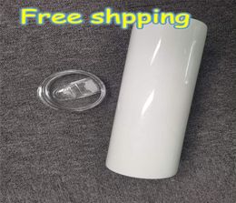 Straight sublimation tumblers 20oz white cup with lid straw Stainless steel vacuum insulated water mug home sport outdoor travel7212578