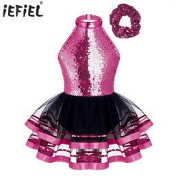 Stage Wear Sequins Ballet Tutu Dress For Kids Girls Gymnastics Workout Mesh Tulle Latin Jazz Modern Dancing Costume Ballerina Dancewear