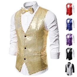 Men's Vests Mens Sequin Vest Wedding Party Groom Man Host Master Of Ceremonies Fashion V-Neck Jacket Stage Performance Dress