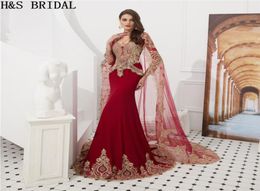 Muslim evening dresses with wrap long sleeve burgundy mermaid islamic arabic evening prom dress vestidos de fiesta 2018 evening go1710631