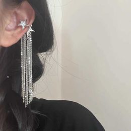 Charm Shiny Rhinestone Star Ear Cuff Clip Earrings for Women Exaggerate Long Tassel Chain Earring Non-Piercing Party Jewellery