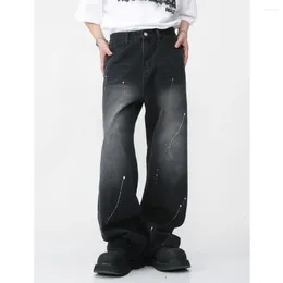 Men's Jeans Korean Retro Loose Zipper Cotton Washing Straight 2024 Spring Fashion Niche Personality High Street Spray Paint