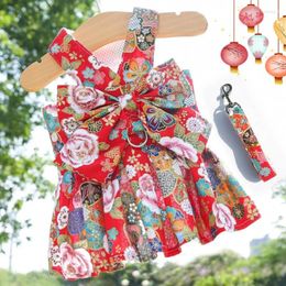 Dog Apparel Cute Pet Harness Floral Dress Cat Bow Collar Skirt Wedding For Small Dogs Summer Chihuahua Pug Puppy Clothing