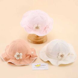Caps Hats Solid Color Flower Sun Hat For Girls Lace Ruffle Brim Baby Bucket Hat Adjustable Kids Toddler Cotton Fisherman Cap