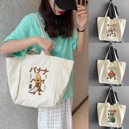 Shopping Bags Women High Capacity Canvas Storage Shoulder Bag Cute Monster Print Foldable Outdoor Reusable Organiser Handbags