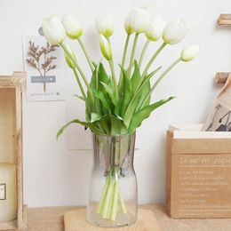 Decorative Flowers High Quality Silicone Real Touch Five-headed Tulip Bouquet Wedding Home Decoration Indoor Artificial Flower Plant Living