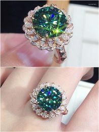 Cluster Rings Luxury Bling Blue Green Crystal Flower Zircon Diamonds Gemstones For Women White Rose Gold Colour Fine Jewellery Bijoux Gifts