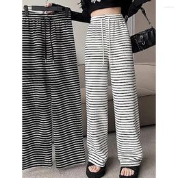 Women's Pants Black And White Striped Casual Straight 2024 Loose Trouse Fashion Drawstring High Waist Wide Leg