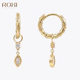 ROXI 925 Sterling Silver Water Drop Pendant Hoop Earrings For Women Summer Bohemian Beach Drop Dangle Earrings pendientes Plata 240418