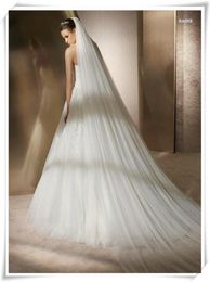 Elegant Bridal Veil With Cut Edge Cathedral Length Two Layers Tulle WhiteIvory selling Wedding Veils V000137081949