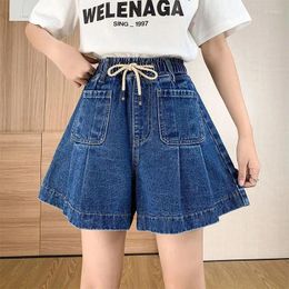Women's Jeans Casual All-Match Denim Shorts For Women Elegant High Waist Lace-Up Woman Fashion Cowboy With Pockets Wide Leg Pants Q742
