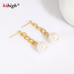 Dangle Earrings Korean S925 Sterling Silver Plated With14K Gold Long Imitation Pearl Drop
