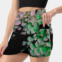 Skirts Minty And Pink Leaves Women's Skirt Sport Skort With Pocket Fashion Korean Style 4Xl Nature Green