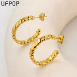 Hoop Earrings Women's Premium Stainless Steel Hoops Fashion C Shape Twisted Gold Colour Ear Stud Hypoallergenic