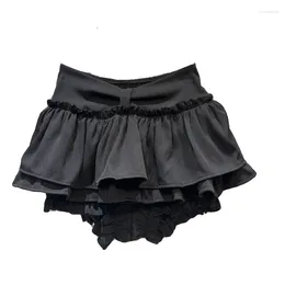 Skirts 2024 Summer Classic Style Ruffled Waist Anti-Exposure Underpants Solid Colour Bud Skirt Short For Women White Black