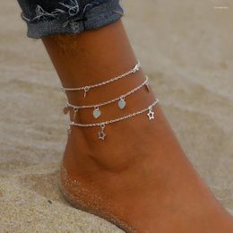 Anklets Bohemian Multilayer Chain Beach Anklet Fashion Vintage Hollow Star Heart Layered Foot Sandals Jewellery Gift