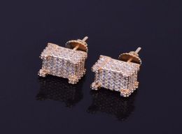 10x10mm Mens Zircon Earring Hip hop style Copper Material Iced Bling CZ Square Stud Earrings Screwback Fashion Jewelry5594557