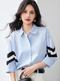 Women's Blouses French Contrast Color Striped Shirt Women 2024 Summer Fashion Loose Blouse Short Sleeve Slim Temperament Tops