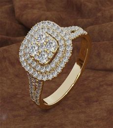 Fashion Women039s Female Microinlaid Diamond Square Ring 18k 3 Color Design Yellow Gold Engagement Ring5383507