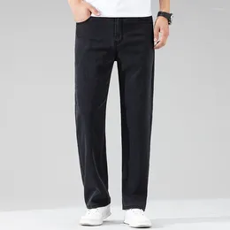 Men's Jeans Summer Thin Lyocell Black Loose Straight Soft Ice Silk Casual Denim Pants Brand Man Elastic Wide-leg Trousers