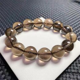 Link Bracelets Natural Smoky Quartz Bracelet Round Bead Crystal Reiki Healing Stone Fashion Jewellery Gift 1PCS 16/18MM