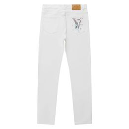 Роскошные вымытые повседневные джинсы модные мужские европейские и американские бренды Slim Fit Cool Designer Designer Foam Print Llogo Harlan Pants White
