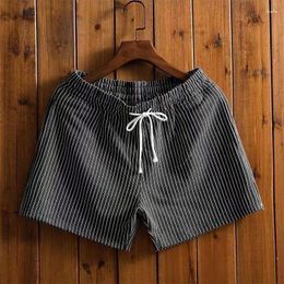 Men's Shorts 2024 Summer High End Sports And Leisure Loose Drawstring Middle Waist Pocket Straight Striped Three Piece Pants For Men