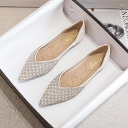 Casual Shoes Pointed Flats Sole Single For Women's Water Diamond Shallow Mouth Fashion Versatile Ladies Boat Zapatos De Mujer