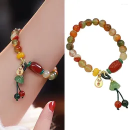 Strand Natural Stone Peacock Agate Beads Bracelet Women Fashion Bangles Green Carnelian Jewelry Gift Female Colorful O6A6